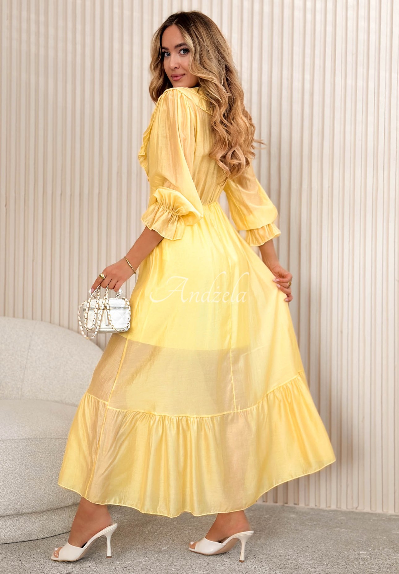 Vzdušné šaty maxi s volánikmi z tencelu Lady Spring žltá