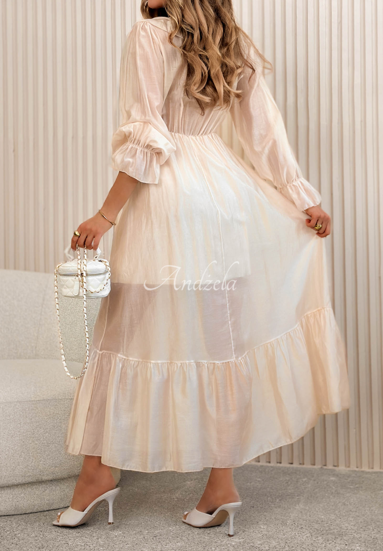 Vzdušné šaty maxi s volánikmi z tencelu Lady Spring béžová