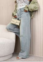 Nohavice džínosové wide leg z koronkowym paskiem Gabrielle svetlomodré