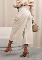 Bawełniane Nohavice kuloty wide leg Connie ecru