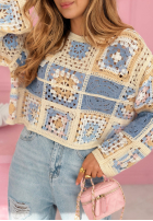 Ozdobnie pleciony ażurowy Sveter Moonstone błękitno-ružový