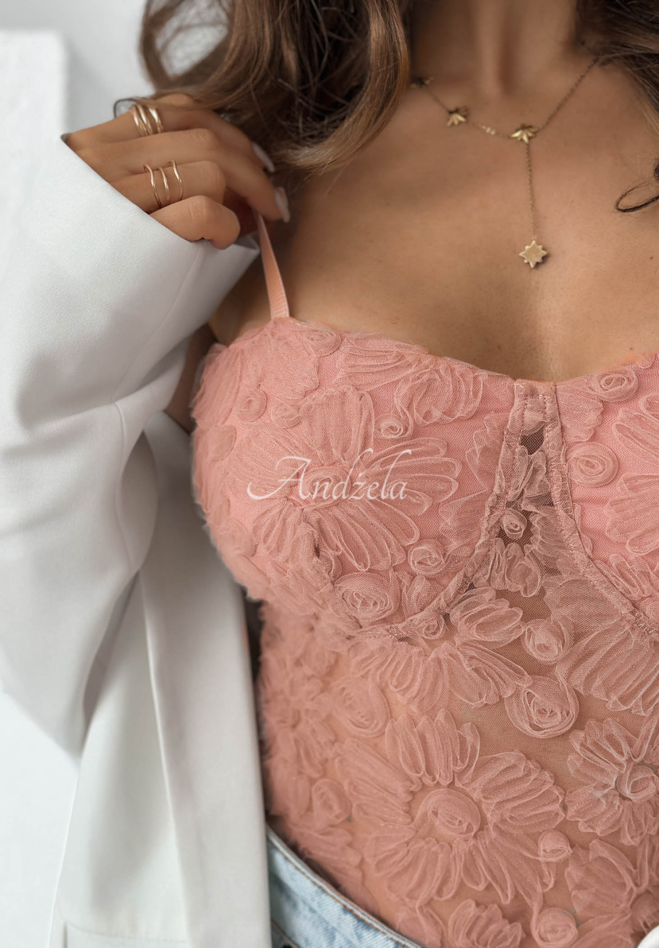 Tylové body na ramienka Laryssa púdrovo ružová