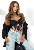 Krótki gorsetowy top z koronką Sensi Look čierne