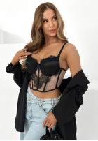 Krótki gorsetowy top z koronką Sensi Look čierne