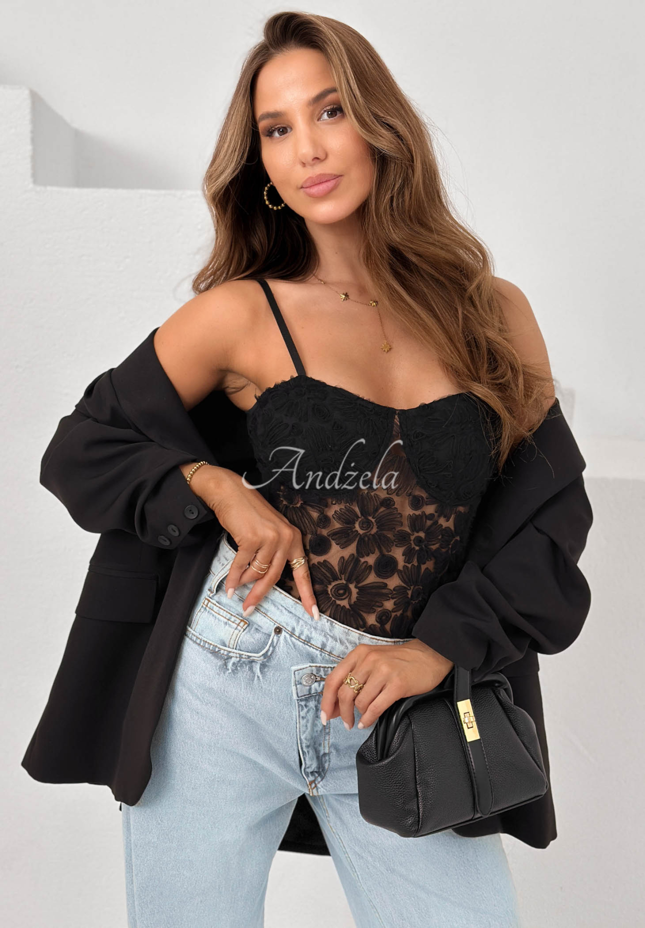 Tylové body na ramienka Laryssa čierne