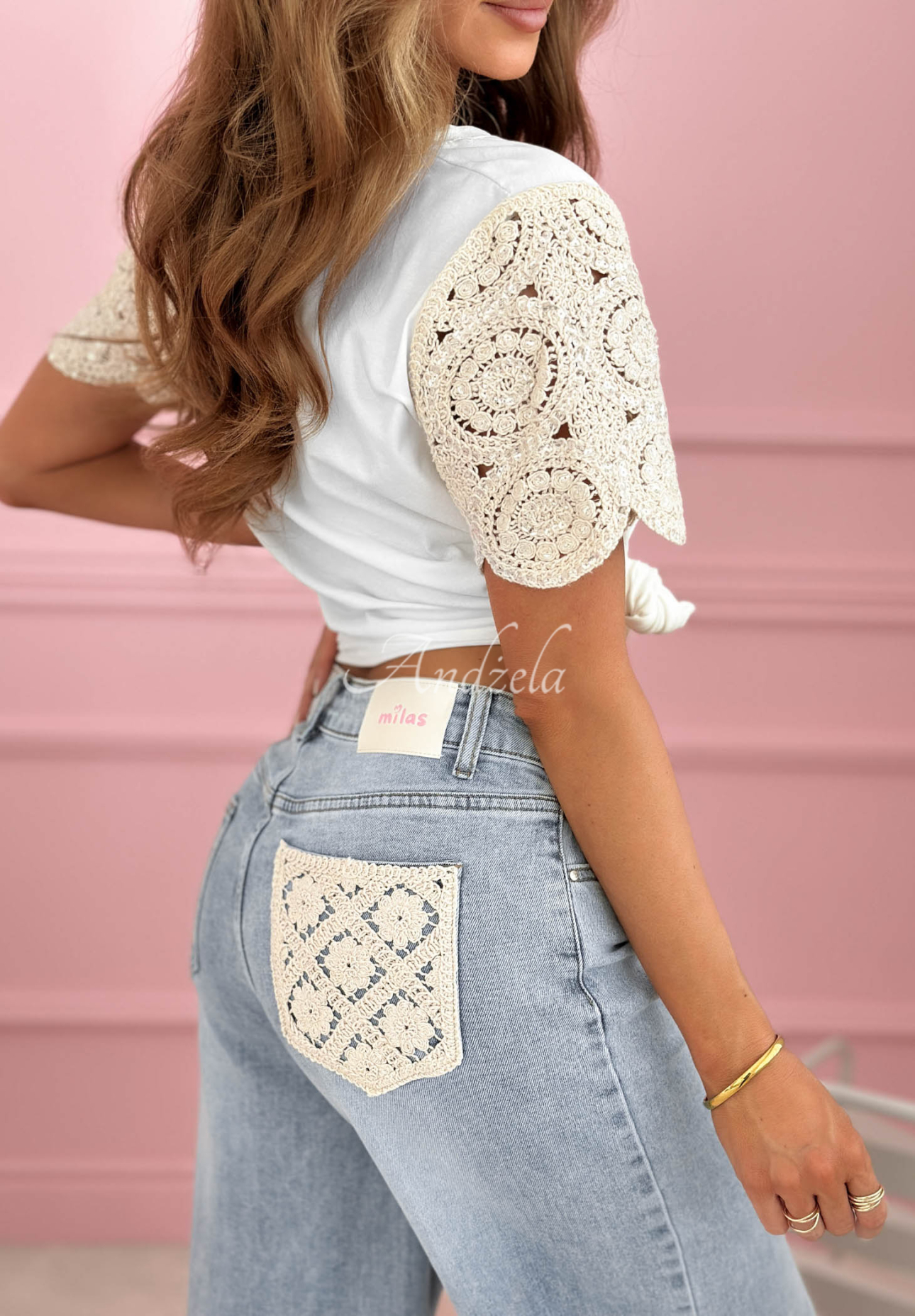 Bavlnené tričko s ažúrovými rukávmi Arlisse ecru