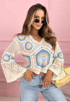 Ażurowy Sveter boho Mandy béžovo-blankytný