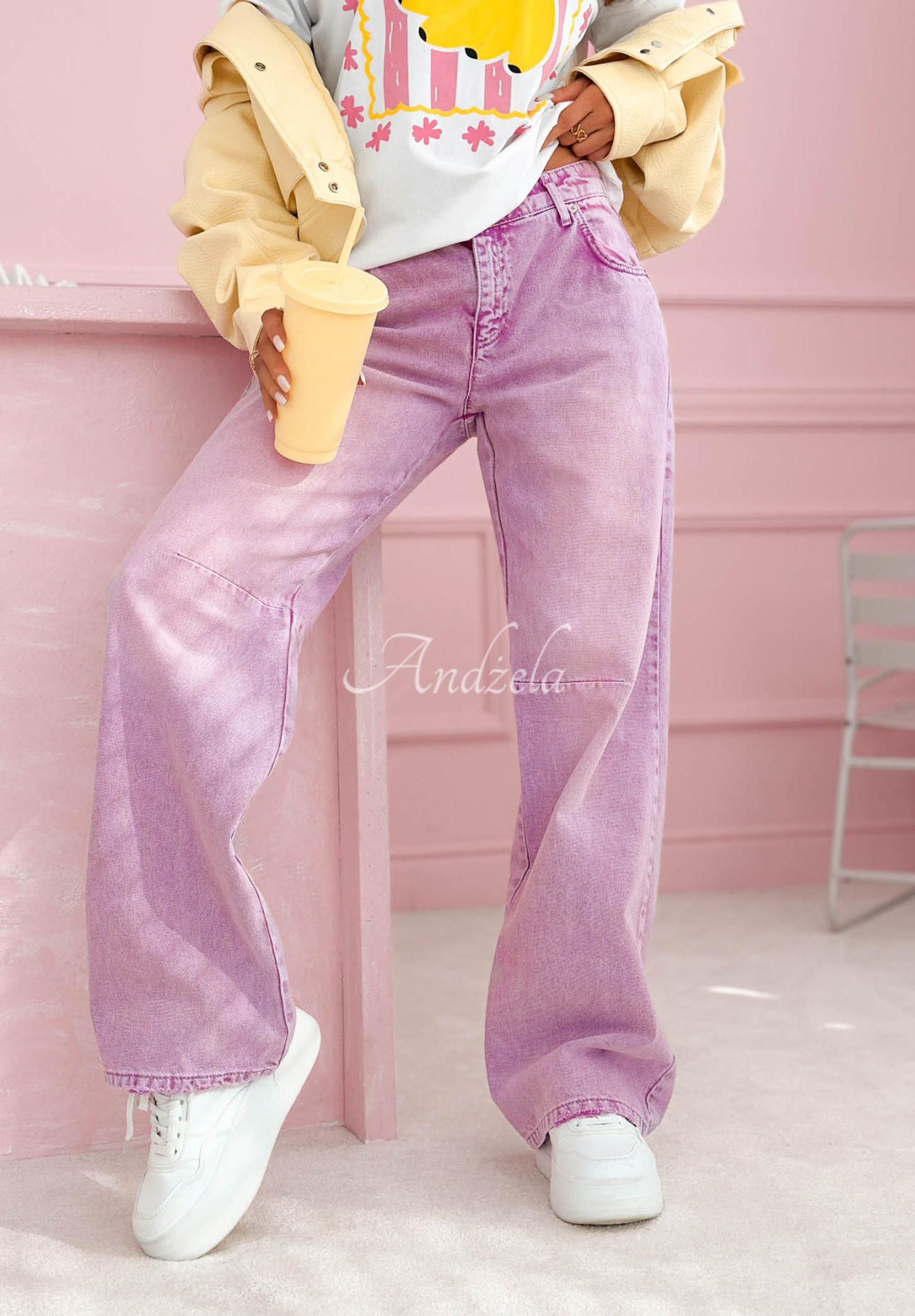 Džínsy wide leg Leticia orgovánové