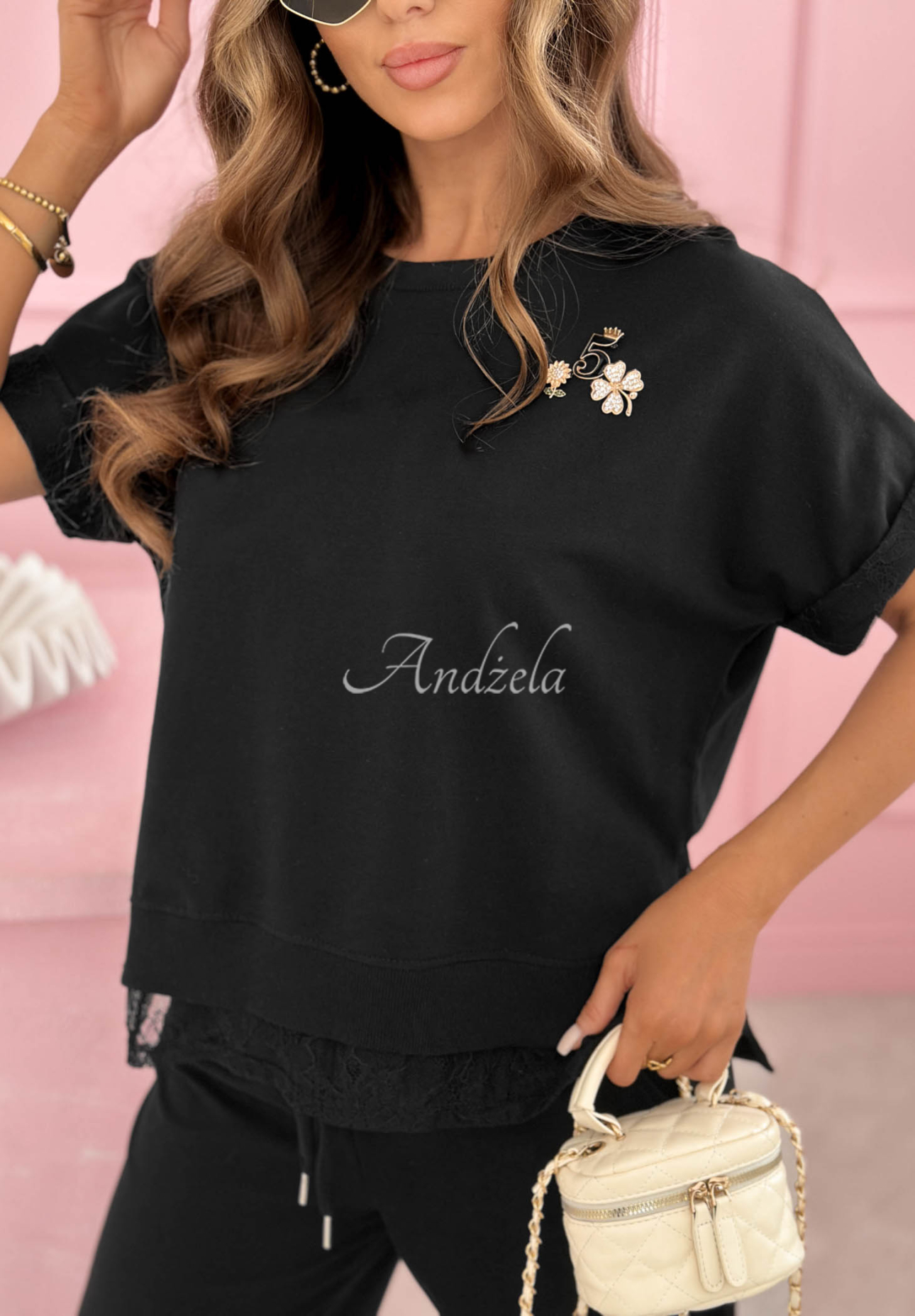 Bavlnená tepláková súprava s čipkou Lacy Actions čierne