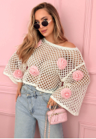 Krótki ażurowy Sveter z różami Lil Rosie žltá