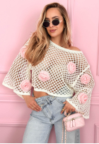 Krótki ażurowy Sveter z różami Lil Rosie žltá