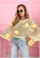 Krótki ażurowy Sveter z różami Lil Rosie žltá