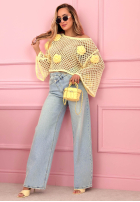 Krótki ażurowy Sveter z różami Lil Rosie žltá