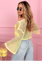 Krótki ażurowy Sveter z różami Lil Rosie žltá