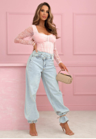 Koronkowe body longsleeve z usztywnianym gorsetem Noelia ružové