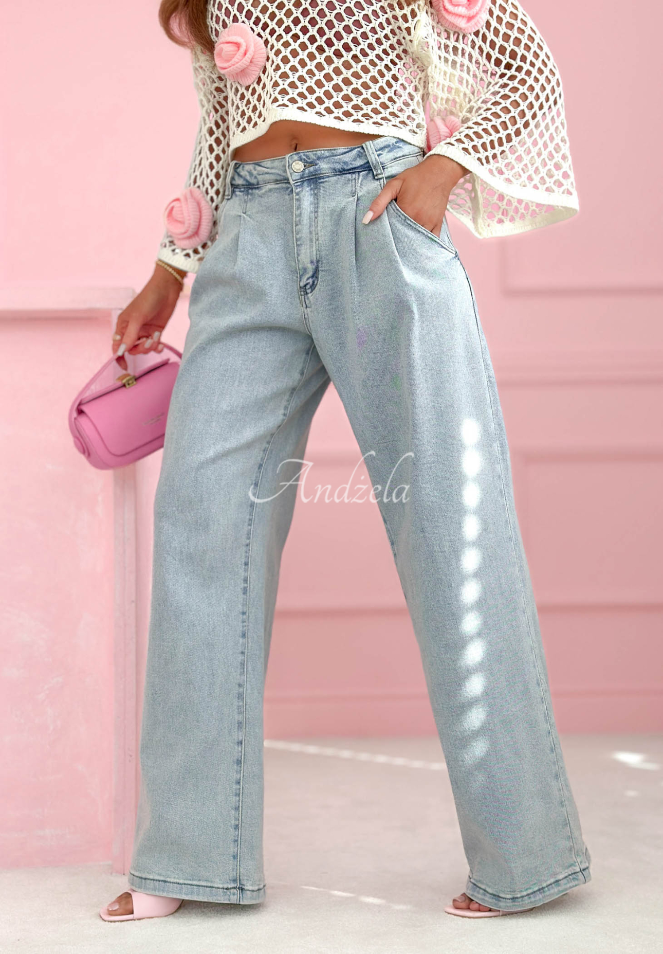 Džínsy wide leg Inspiring Thoughts modré