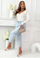 Prążkowana Blúzka longsleeve z różami Rosavelle ecru