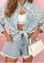 Kwiecista Košeľa z jeansowymi akcentami Kelly blankytná