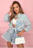 Kwiecista Košeľa z jeansowymi akcentami Kelly blankytná