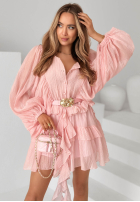 Šaty s naberanými rukávmi a volánikmi Tea On The Patio ružová