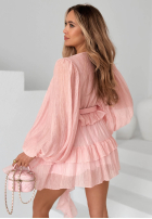Šaty z bufkami i falbankami Tea On The Patio ružová