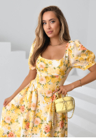 Kwiecista Šaty midi z bufkami Verbena žltá