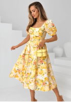 Kwiecista Šaty midi z bufkami Verbena žltá