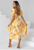 Kwiecista Šaty midi z bufkami Verbena žltá