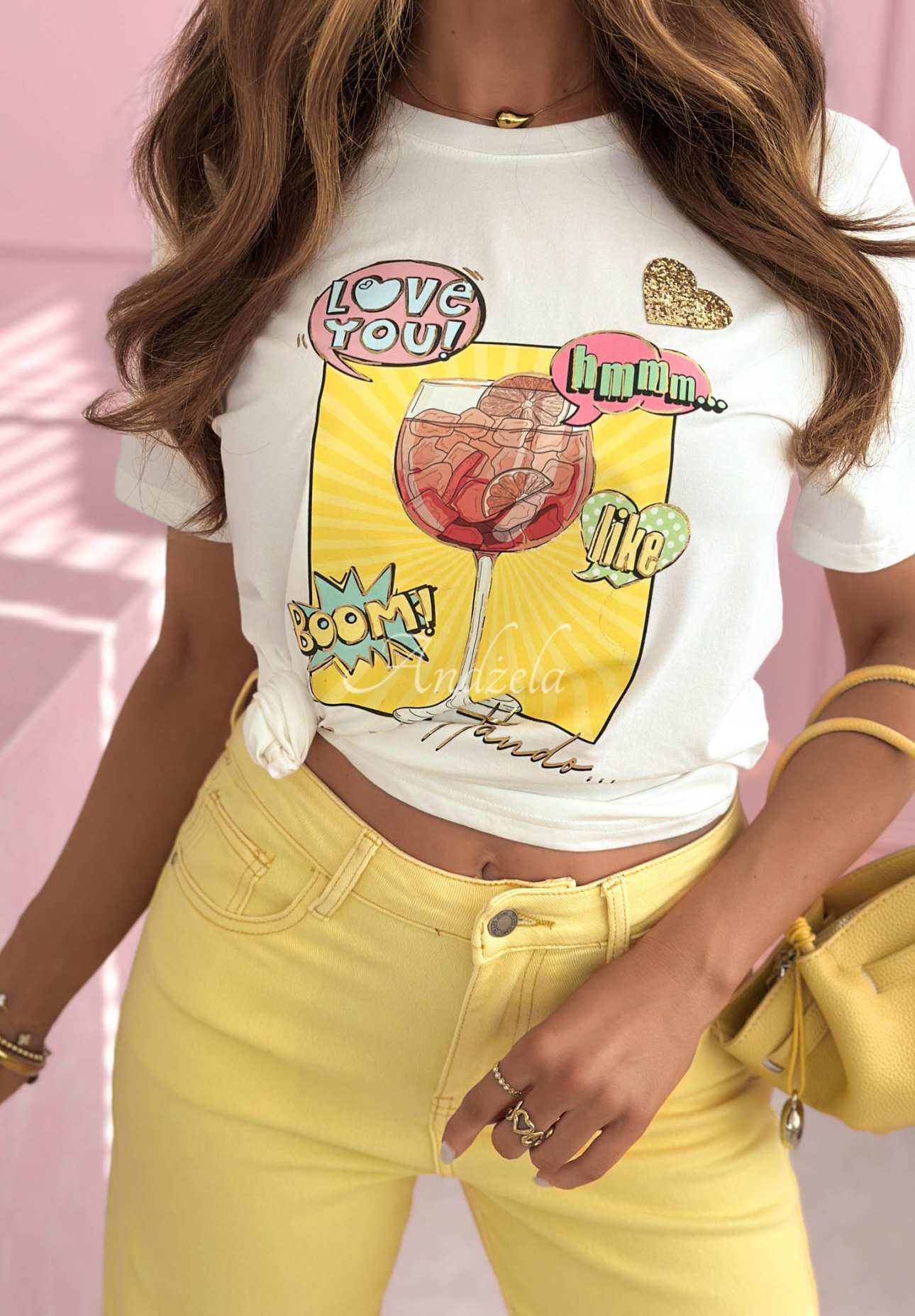 Bavlnené tričko s potlačou Orange Aperol bielo-žlté