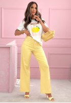 Tričko z nadrukiem w paski Limon Gelato biało-ružový