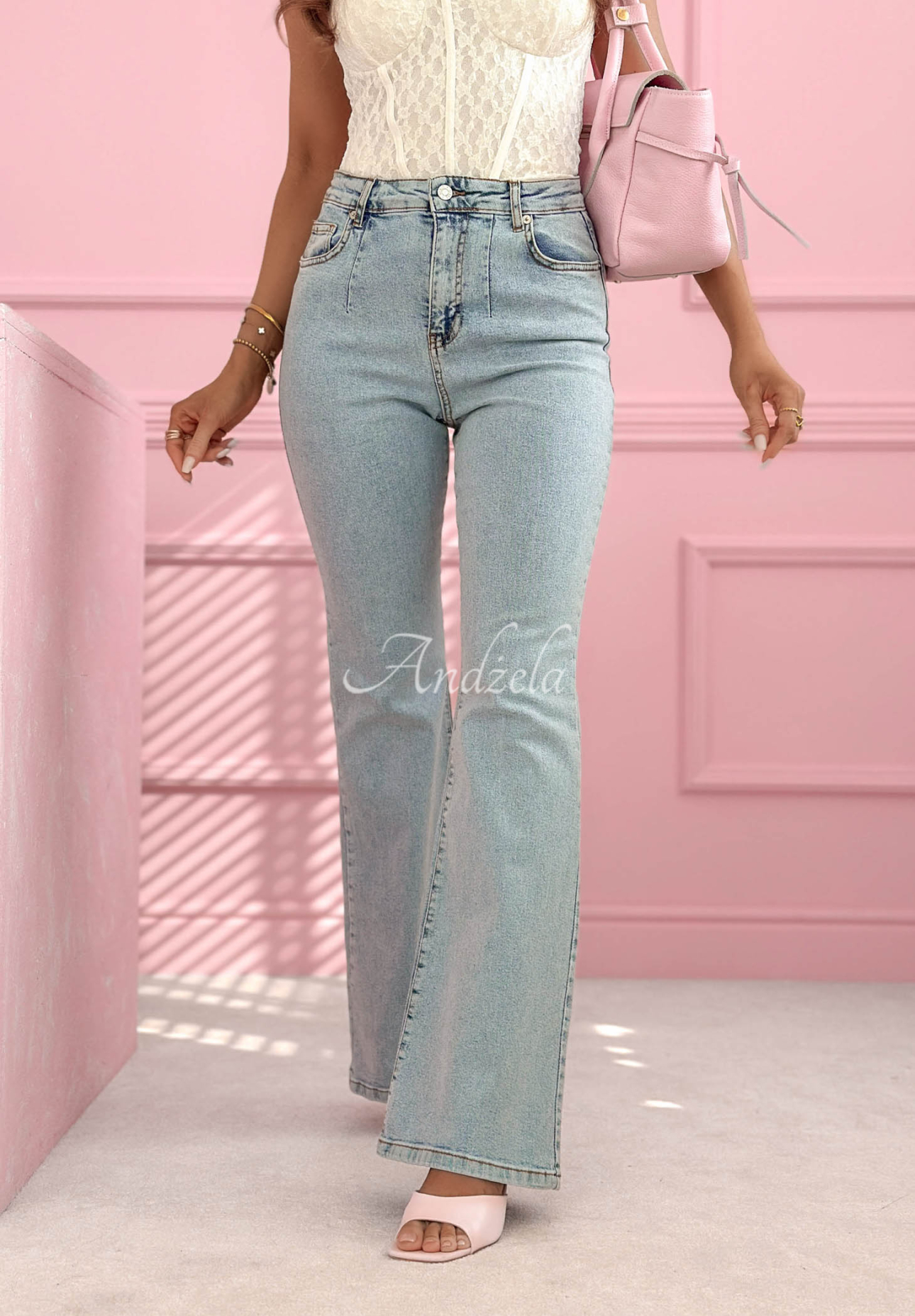 Zvonové džínsy Estrid svetlomodré