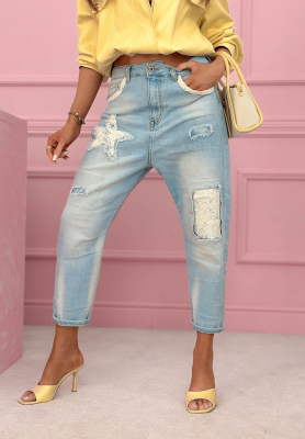 Dž&iacute;nsy mom fit s n&aacute;&scaron;ivkami Place Like This modr&eacute;