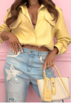 Nohavice džínosové mom fit z naszywkami Place Like This modré