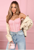 Koronkowy gorsetowy top na ramiączkach Laryssa ružový