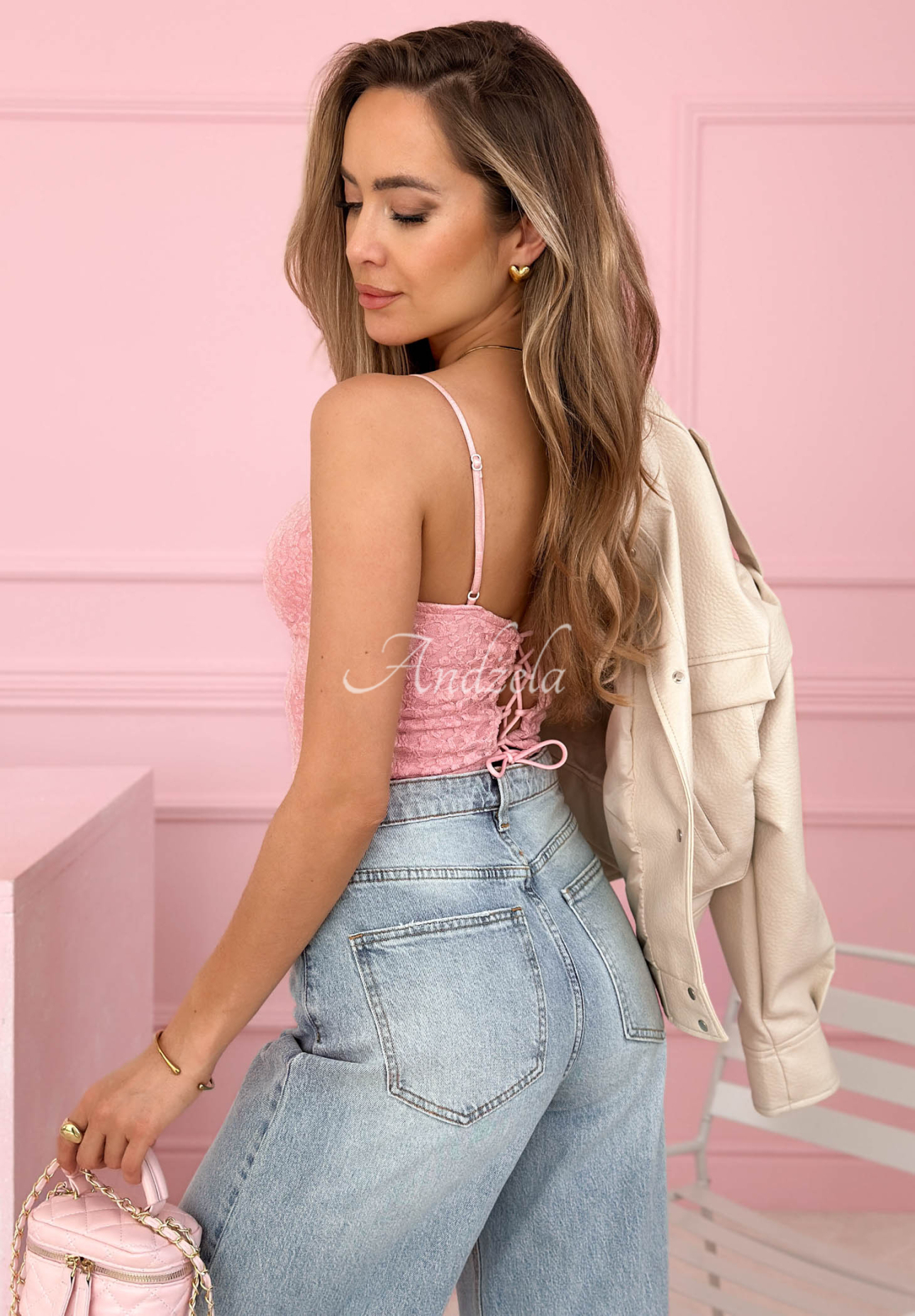 Korzetový čipkovaný top na ramienka Sunny Lace ružový