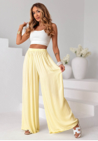 látkové Nohavice wide leg z gumką pasu Tropical Paradise ružové