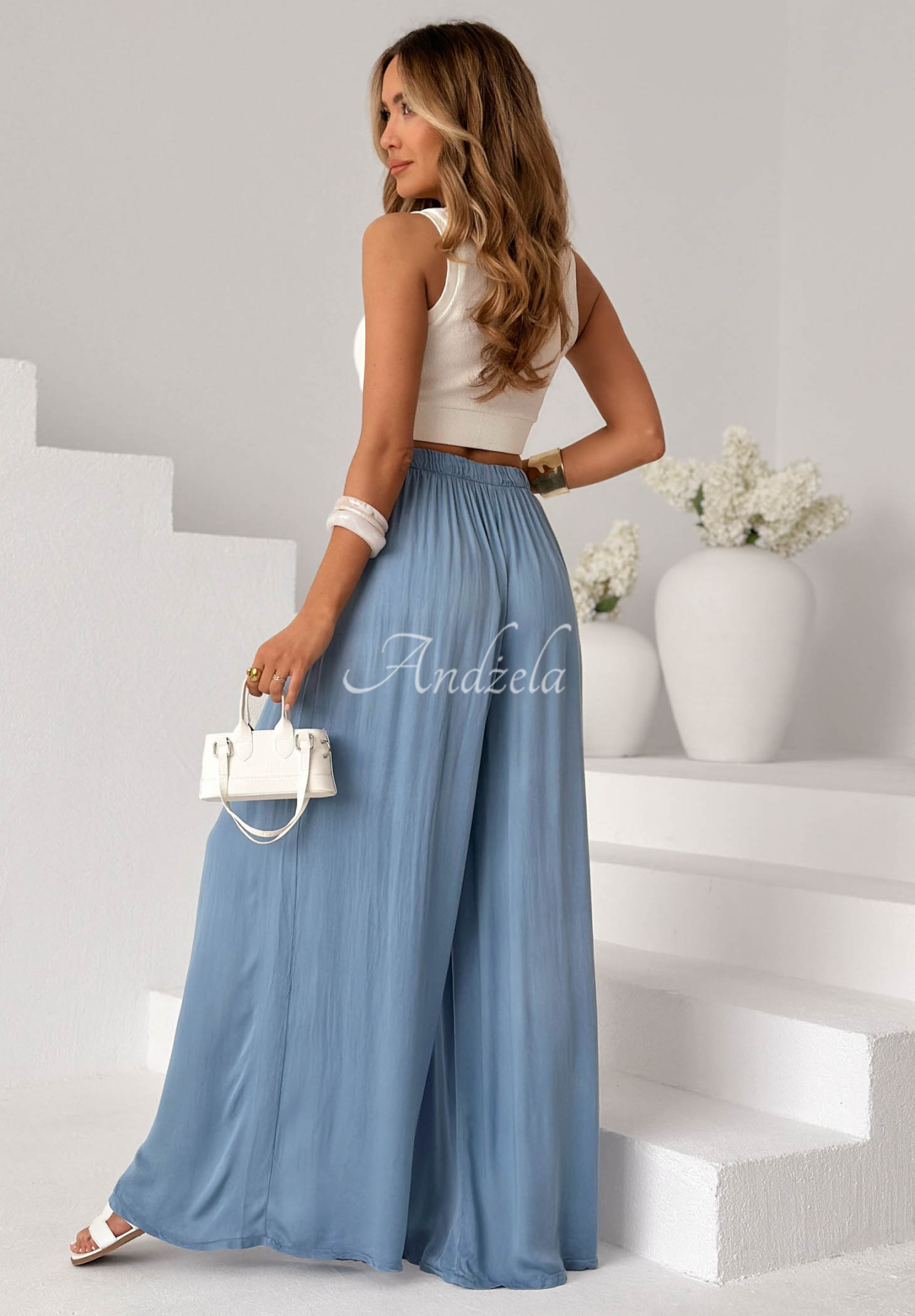 Viskózové nohavice wide leg Letter To Summer svetlomodré