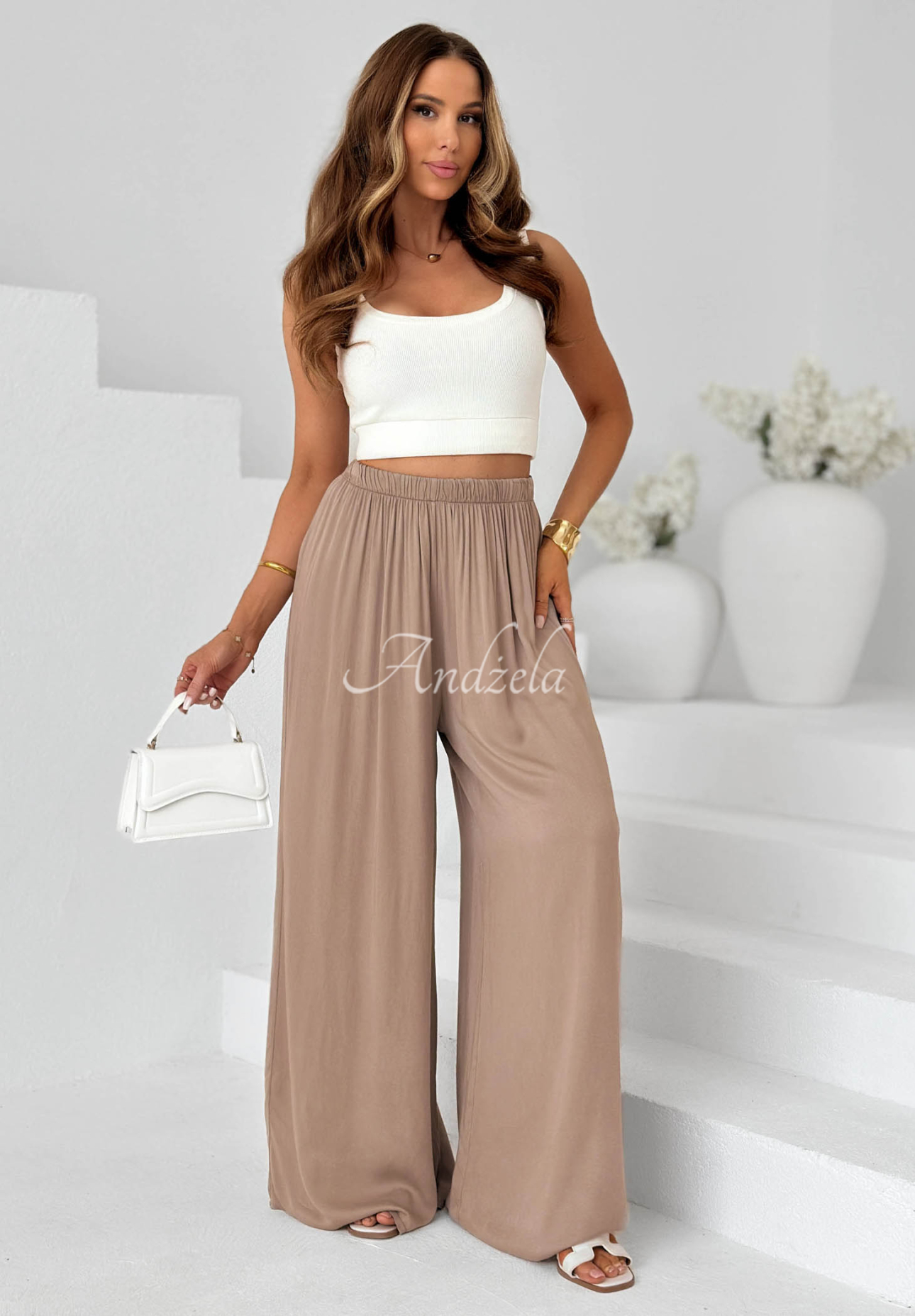 Viskózové nohavice wide leg Letter To Summer Mokka