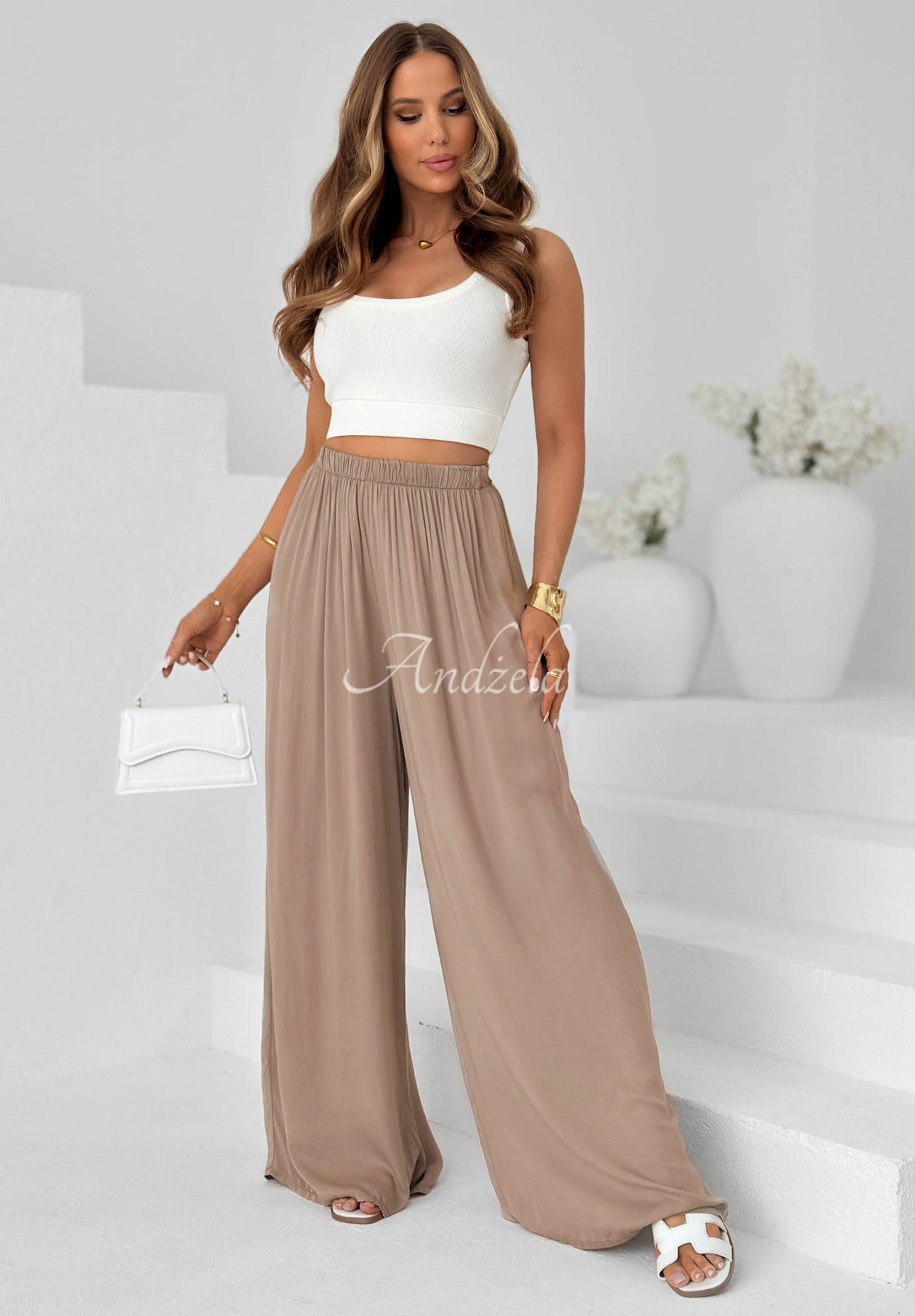 Viskózové nohavice wide leg Letter To Summer Mokka