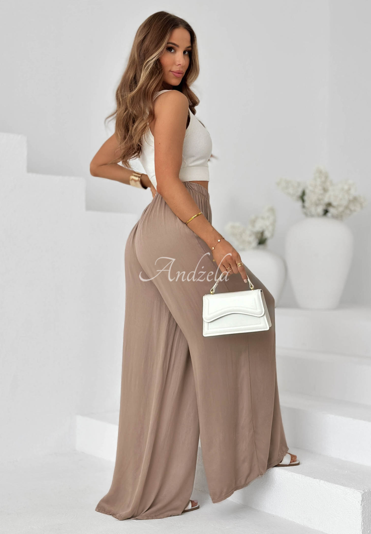 Viskózové nohavice wide leg Letter To Summer Mokka