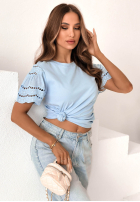 Tričko z ażurowymi rękawkami Maritta púdrovo ružová