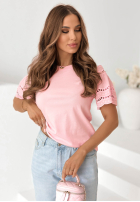 Tričko z ażurowymi rękawkami Maritta púdrovo ružová