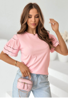 Tričko z ażurowymi rękawkami Maritta púdrovo ružová