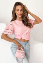 Tričko z ażurowymi rękawkami Maritta púdrovo ružová