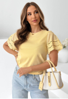 Tričko z ażurowymi rękawkami Maritta púdrovo ružová