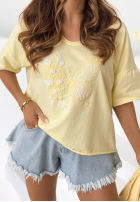 Bawełniany Tričko z haftem Pretty Butterfly žltá