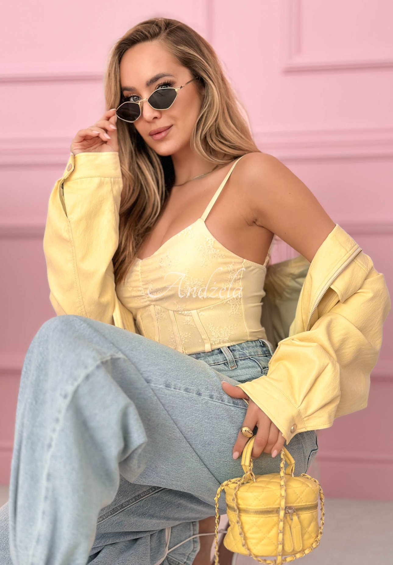 Korzetový top na ramienka Hello Beautiful žltá