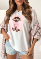 Tričko z nadrukiem Puppy biało-ružový