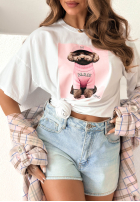 Tričko z nadrukiem Puppy biało-ružový