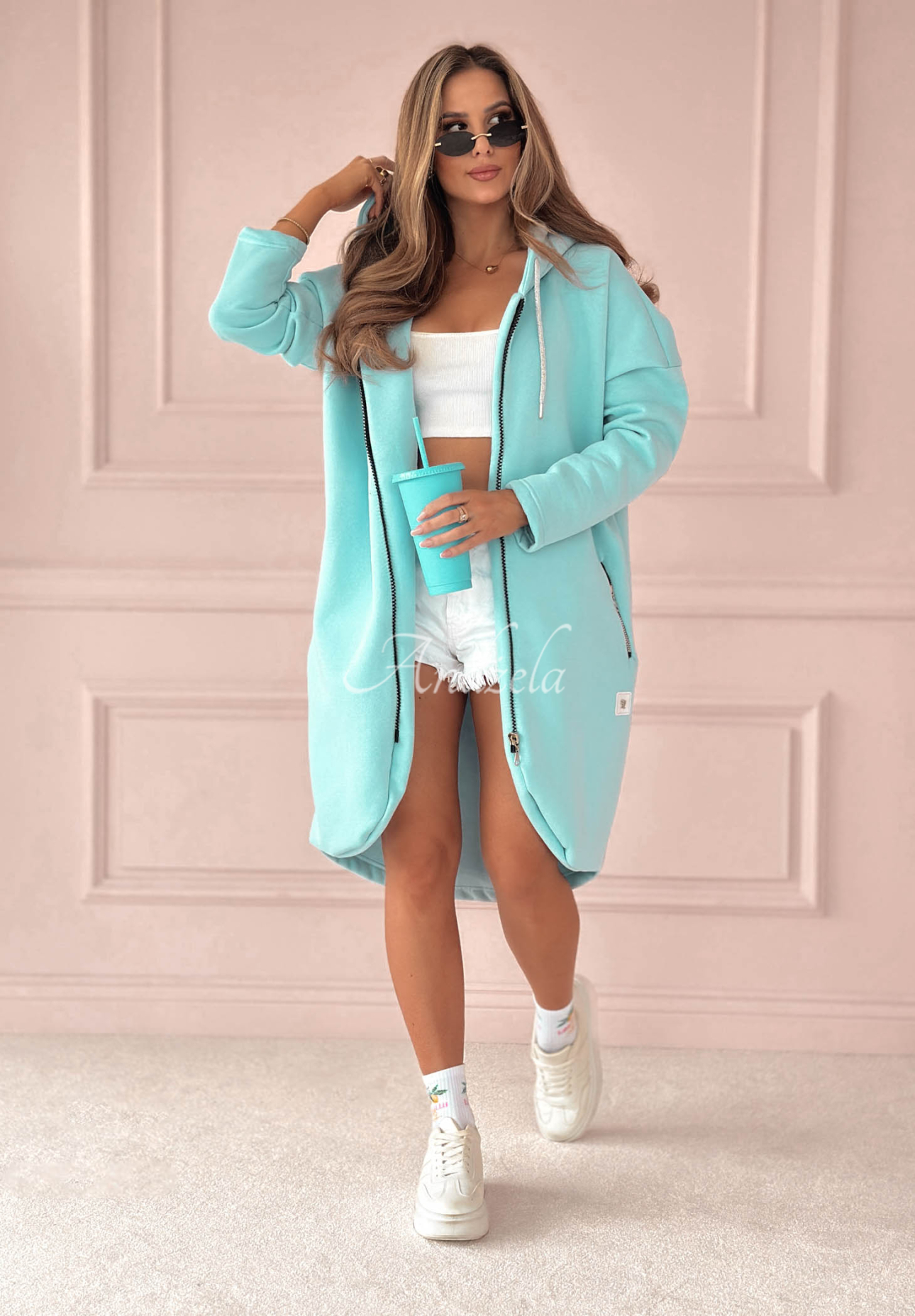 Dlhá mikina s kapucňou Peaceful Mind mentolová